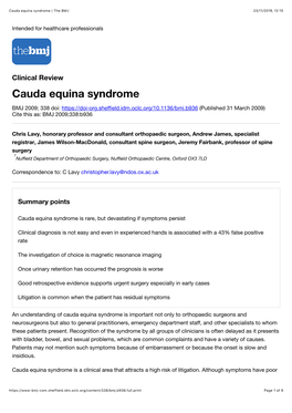 Cauda Equina Syndrome | the BMJ 23/11/2019, 12�15