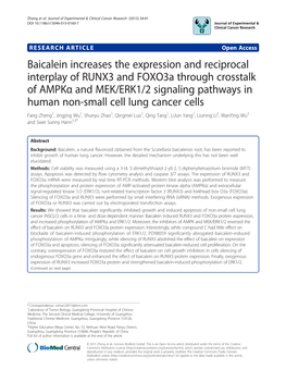 Baicalein Increases the Expression and Reciprocal Interplay of RUNX3