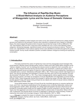 The Influence of Rap/Hip-Hop Music: a Mixed-Method Analysis by Gretchen Cundiff — 71