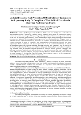 Judicial Precedent and Prevention of Contradictory Judgments: an Expository Study of Compliance with Judicial Precedent in Malaysian and Nigerian Courts