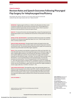 Revision Rates and Speech Outcomes Following Pharyngeal Flap Surgery for Velopharyngeal Insufficiency