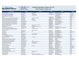 Ukraine Education Cluster and CP Sub-Cluster Contact List