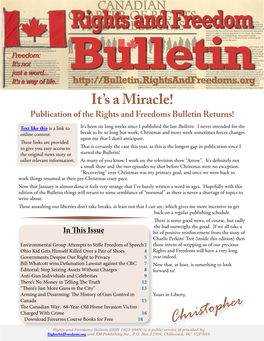 Christopher Rights and Freedoms Bulletin (ISSN 1923-998X) Is a Public Service of Provided by Rightsandfreedoms.Org and KM Publishing Inc., P.O