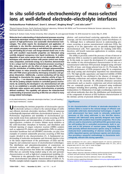 In Situ Solid-State Electrochemistry of Mass-Selected Ions at Well-Defined Electrode–Electrolyte Interfaces