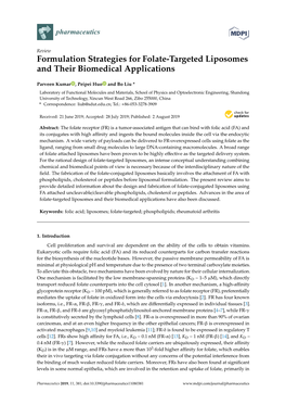 Formulation Strategies for Folate-Targeted Liposomes and Their Biomedical Applications