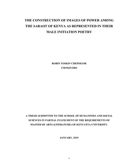 The Construction of Images of Power Among the Sabaot of Kenya As Represented in Their Male Initiation Poetry