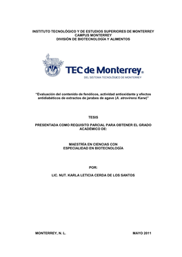 “Efectos Antidiabéticos En Extractos De Jarabes De Agave Y Evaluación De Su Contenido De Fenólicos Y Actividad Antioxidante”