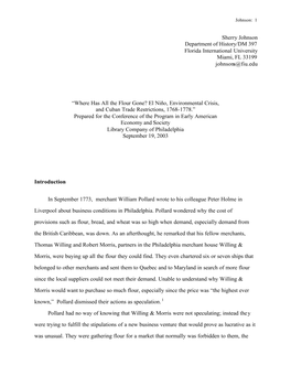 Sherry Johnson Department of History/DM 397 Florida International University Miami, FL 33199 Johnsons@Fiu.Edu