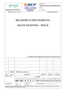 Relazione Floro-Faunistica Salice Salentino – Veglie