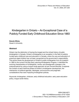 Kindergarten in Ontario – an Exceptional Case of a Publicly Funded Early Childhood Education Since 1883