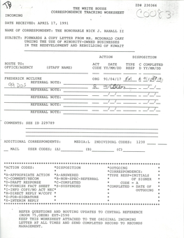 230366 the White House Correspondence Tracking Worksheet Incoming