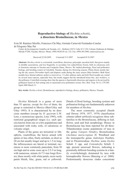 Reproductive Biology of Hechtia Schottii, a Dioecious Bromeliaceae, in Mexico