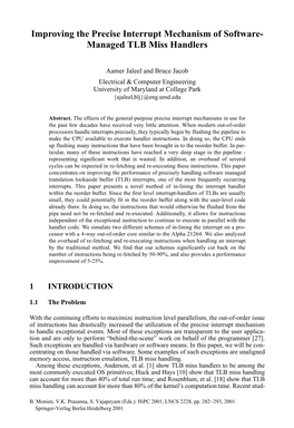 Improving the Precise Interrupt Mechanism of Software- Managed TLB Miss Handlers