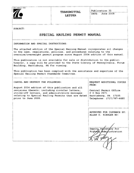 Publication 31, Special Hauling Permit Manual