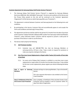1. the Samsung Galaxy Fold Premier Service ("Service") Is Organized by Samsung Malaysia Electronics (SME) Sdn