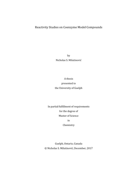 Reactivity Studies on Coenzyme Model Compounds