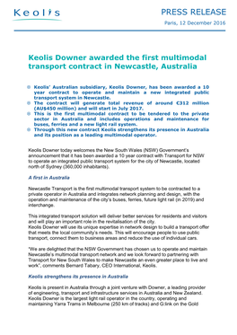 Keolis Downer Awarded the Transport Contract in Newcastle