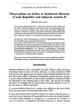 Observations on Sorbus in Southwest Moravia (Czech Republic) and Adjacent Austria II