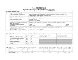 State: WEST BENGAL Agriculture Contingency Plan for District: Alipurduar