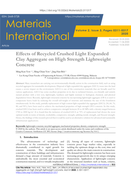 Effects of Recycled Crushed Light Expanded Clay Aggregate on High Strength Lightweight Concrete