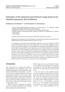 Estimation of the Maximum and Minimum Surge Levels at the Hanhikivi Peninsula, Gulf of Bothnia