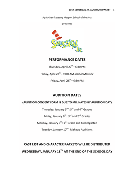 Seussical Jr AUDITION PACKET