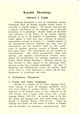 Kazakh Phonology Edward J