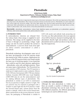 Photodiode Arbind Kumar Mallik Department of Physics, Tribhuwan Multiple Campus, Palpa, Nepal Arbindkumarmallik@Gmail.Com