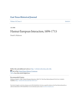 Hasinai-European Interaction, 1694-1715 Daniel A