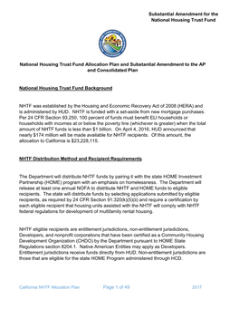 Page 1 of 49 National Housing Trust Fund Allocation Plan And