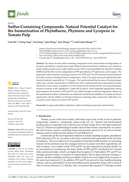 Sulfur-Containing Compounds: Natural Potential Catalyst for the Isomerization of Phytoﬂuene, Phytoene and Lycopene in Tomato Pulp