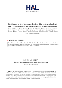 The Potential Role of the Transboundary Ramotswa Aquifer - Baseline Report Yvan Altchenko, Nicole Lefore, Karen G