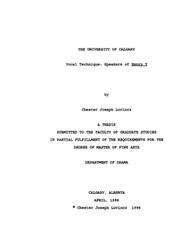 Vocal Technique: Speakers of Henrv V