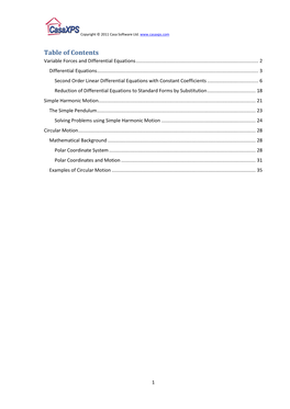 Table of Contents Variable Forces and Differential Equations