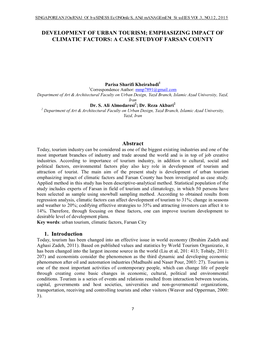 Development of Urban Tourism; Emphasizing Impact of Climatic Factors: a Case Studyof Farsan County