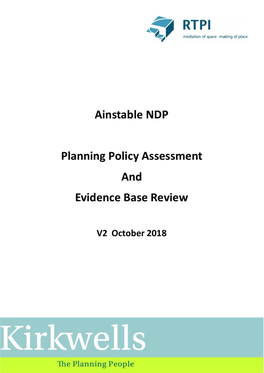 Planning Policy Assessment Provides a Broad Planning Policy Framework on Which to Build the Neighbourhood Plan for Ainstable