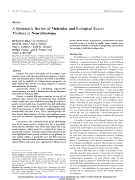 A Systematic Review of Molecular and Biological Tumor Markers in Neuroblastoma