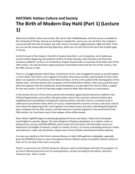 The Birth of Modern-Day Haiti (Part 1) (Lecture 1)