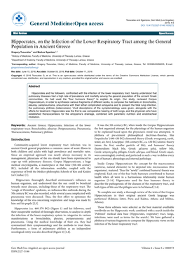 Hippocrates, on the Infection of the Lower Respiratory Tract Among The