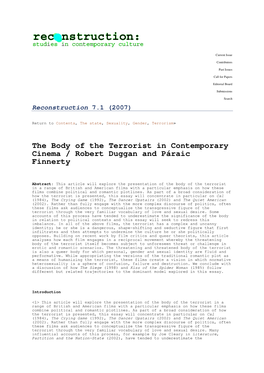 The Body of the Terrorist in Contemporary Cinema / Robert Duggan and Páraic Finnerty