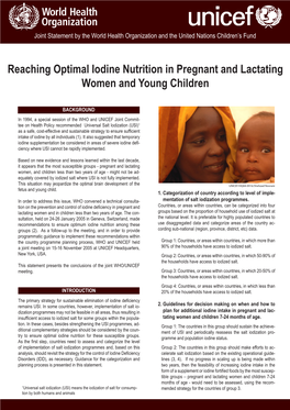 Reaching Optimal Iodine Nutrition in Pregnant and Lactating Women and Young Children