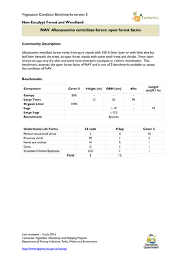 NAV Allocasuarina Verticillata Forest: Open Forest Facies