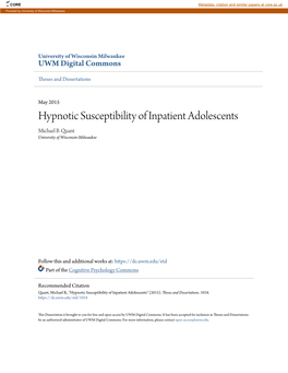 Hypnotic Susceptibility of Inpatient Adolescents Michael B