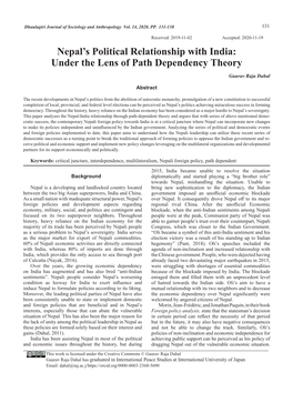 Nepal's Political Relationship with India