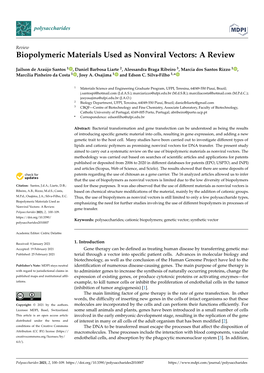 Biopolymeric Materials Used As Nonviral Vectors: a Review