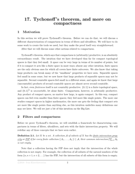 17. Tychonoff's Theorem, and More on Compactness