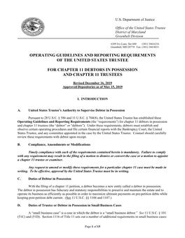 Operating Guidelines and Reporting Requirements of the United States Trustee for Chapter 11 Debtors in Possession and Chapter 11 Trustees