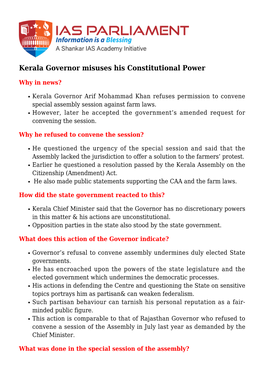 Kerala Governor Misuses His Constitutional Power