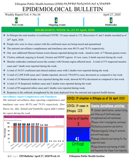 EPIDEMIOLOICAL BULLETIN Weekly Report/Vol