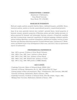 CHRISTOPHER J. BISHOP Department of Mathematics Stony Brook University Stony Brook, NY 11794-3651